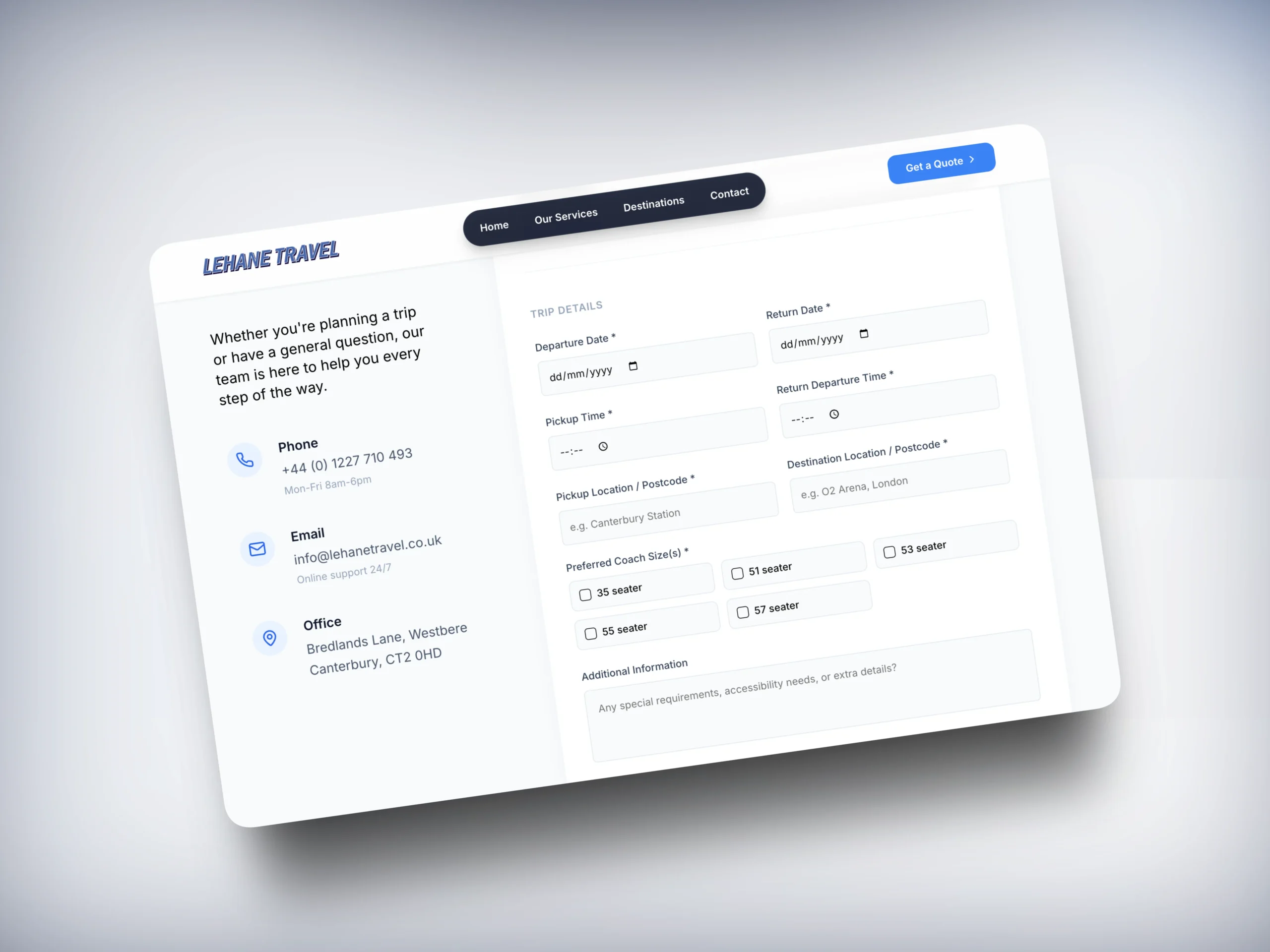 Lehane Travel Booking Form