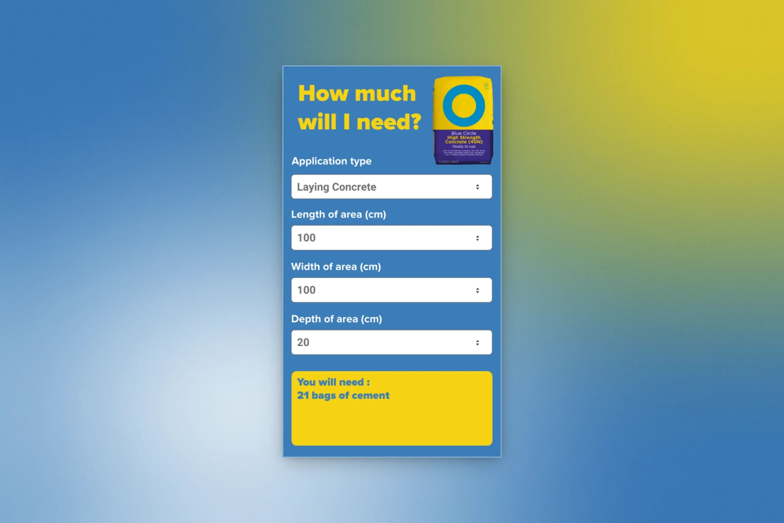 Blue Circle High Strength Concrete Calculator